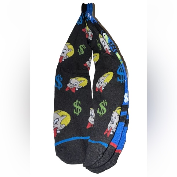 Richie $ Rich Crew Socks 2 Pair Men's 6.5-12 Blue Black w $ Harvey Comics NEW! - Picture 7 of 9